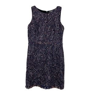 Per Se Women’s Wool Blend Knit Navy Fringe Shift Dress Sleeveless Size 12 H6